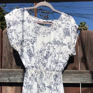 Summery blue and white flower print blouse